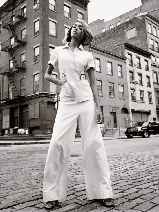 Styled fashion photograph of Jourdan Dunn in the February 2015 issue of Vogue UK.
